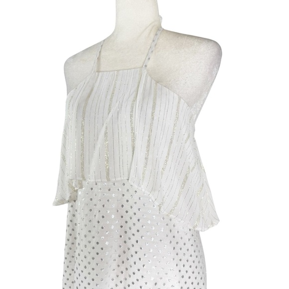 Anthropologie Kopal Tiered Mini Dress White with Metallic Threads Size S - Picture 2 of 10